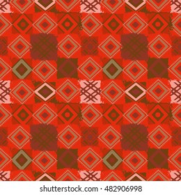 Patchwork. Ethnic seamless pattern. Tribal art boho print, abstract ornament. Background texture, tile, square shape