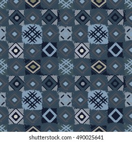 Patchwork. Ethnic seamless pattern. Tribal art boho print, abstract ornament. Background texture, tile, square shape. Vector design