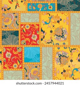 patchwork floral pattern design graphic art work.