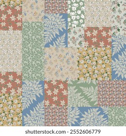 patchwork floral pattern with flower, geometric and handmade motifs. boho style pattern for textil and decoration
