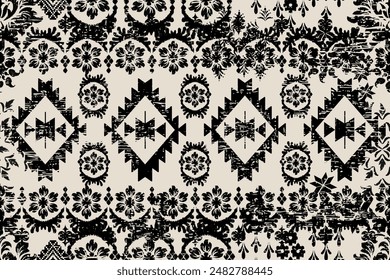 patchwork floral pattern with ikat navajo style and hand made motifs. damask style pattern for textil and decoration