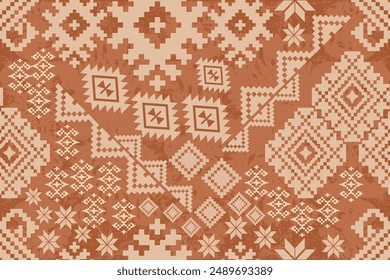 patchwork floral pattern with ikat navajo style and handmade motifs. damask style pattern for textile and decoration