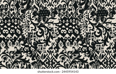 patchwork floral pattern with ikat style and hand made motifs. damask style pattern for textil and decoration