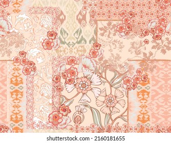 patchwork floral pattern with paisley and indian flower motifs. damask style pattern for textil and decoration - Shutterstock ID 2160181655