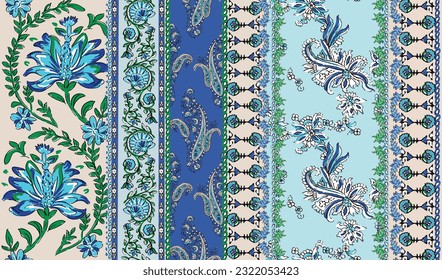 patchwork floral pattern with paisley and indian flower motifs. border style pattern for textil and decoration
