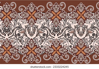 patchwork floral pattern with paisley and indian flower motifs. border style pattern for textil and decoration