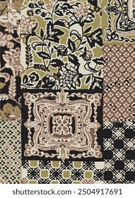 patchwork floral pattern with paisley and indian flower motifs. damask style pattern for textil and decoration