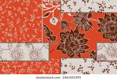 estampado floral con motivos florales e indios diminutos. estampado de estilo damasco para textil y decoración