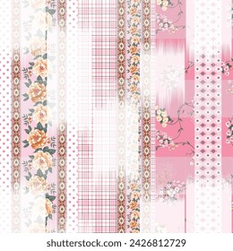 patchwork flower border pattern on textures background