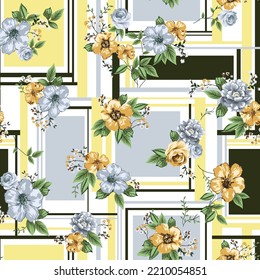 patchwork flower pattern on yellow background