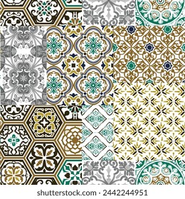 patchwork geometrical seamless pattern design for fabrics and sheets.