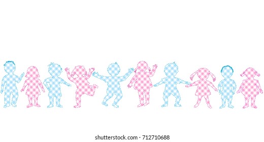 Patchwork with girls and boys on white background