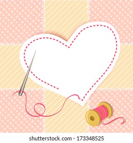 patchwork heart with a needle thread. vector illustration