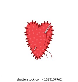 patchwork heart with needle vector illustration