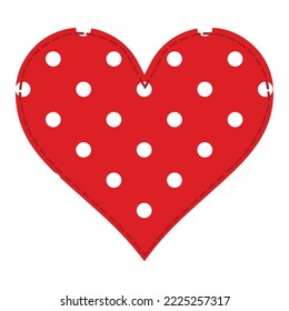 Patchwork heart with red pattern in white polka dots