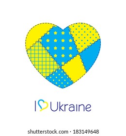 Patchwork Heart In Ukraine National Flag Colors. Diverse And Unity Of Ukraine Concept