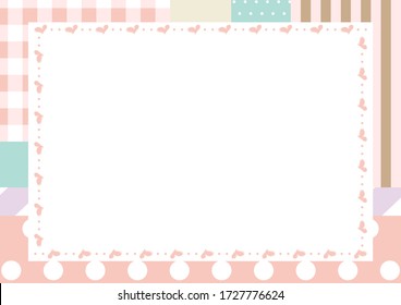 Patchwork illustration of various pattern and heart pattern frame   stripe gingham check dot 