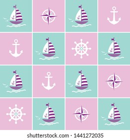 Patchwork in marine style.Seamless baby background.EPS10 Illustration