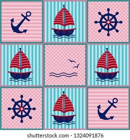 Patchwork in marine style.Seamless baby vector.EPS10 Illustration.