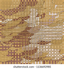 Patchwork with organic and geometric shapes. Checkered and uneven distorted elements. Eccentric vibrant vector background for modern fashion, design, prints, textile, cloth, paper packaging