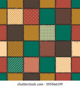 Patchwork ornament - sewing cloth patches seamless pattern. Dots and stripes.