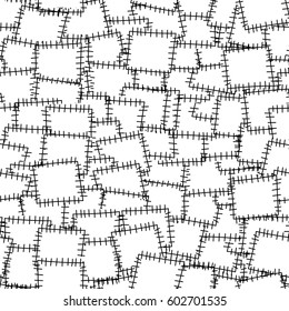 Patchwork ornament. Sewing cloth patches seamless pattern. Vector illustration. Background in black and white.