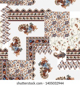 Patchwork paisley and border pattern