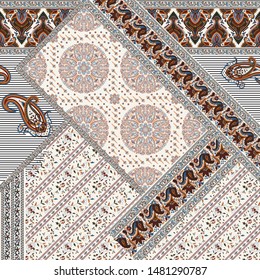 Patchwork paisley and border pattern