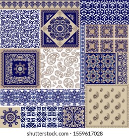 Patchwork paisley and border pattern. Floral wallpaper.  Decorative ornament for fabric, textile, wrapping paper.