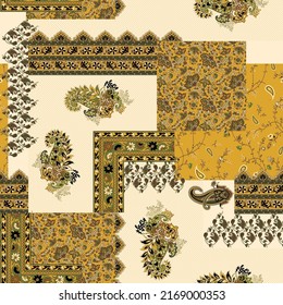 Patchwork paisley pattern on muster background