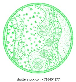 Patchwork pattern. Abstract eastern pattern. Hand drawn texture with circle patterns on isolation background. Design for spiritual relaxation for adults. Line art creation. Print for polygraphy