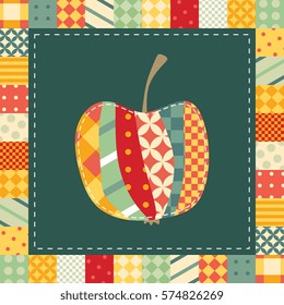 Patchwork pattern. Applique of cute colorful apple. 