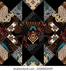 patchwork pattern with batik  geometric and handmade motifs. style pattern for textil and decoration