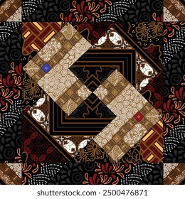 patchwork pattern with batik  geometric and handmade motifs. style pattern for textil and decoration
