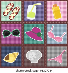 patchwork pattern with beach objects