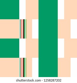 Patchwork Pattern. Blocks Background With Stripes. Vector Seamless Patchwork Pattern.  Green Rhythmic Structure With Rectangular Shapes. Abstract Geometric Background. Bauhaus Style Design. 