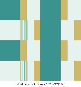 Patchwork Pattern. Blocks Background With Stripes. Rhythmic Layout With Rectangular Shapes. Teal Vector Seamless Patchwork Pattern.  Abstract Geometric Background. Bauhaus Style Design. 