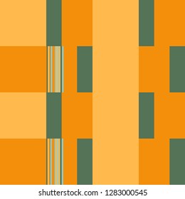 Patchwork Pattern. Blocks Background With Stripes. Rhythmic Structure With Rectangular Shapes. Orange Vector Seamless Patchwork Pattern.  Abstract Geometric Background. Bauhaus Style Design. 
