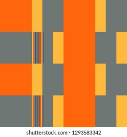 Patchwork Pattern. Blocks Background With Stripes. Orange Rhythmic Layout With Rectangular Shapes. Vector Seamless Patchwork Pattern.  Abstract Geometric Background. Bauhaus Style Design. 