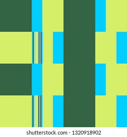 Patchwork Pattern. Blocks Background With Stripes. Rhythmic Layout With Rectangular Shapes. Blue Vector Seamless Patchwork Pattern.  Abstract Geometric Background. Bauhaus Style Design. 