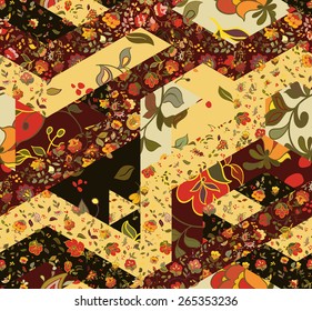 Patchwork pattern with flowers. Abstract creative seamless background. Vintage boho style