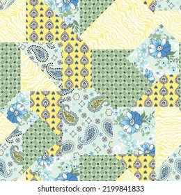 patchwork pattern on yellow background