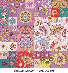Patchwork pattern. Vintage decorative elements. Hand drawn background. Islam, Arabic, Indian, ottoman motifs. Perfect for printing on fabric or paper.