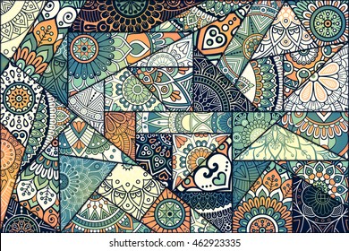 Patchwork pattern. Vintage decorative elements. Hand drawn background. Islam, Arabic, Indian, ottoman motifs. Vector illustration