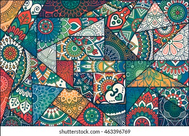 Patchwork pattern. Vintage decorative elements. Hand drawn background. Islam, Arabic, Indian, ottoman motifs. Perfect for printing on fabric or paper.