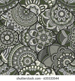 Patchwork pattern. Vintage decorative elements. Hand drawn background. Islam, Arabic, Indian, ottoman motifs. Perfect for printing on fabric or paper.