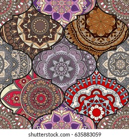 Patchwork pattern. Vintage decorative elements. Hand drawn background. Islam, Arabic, Indian, ottoman motifs. Perfect for printing on fabric or paper.