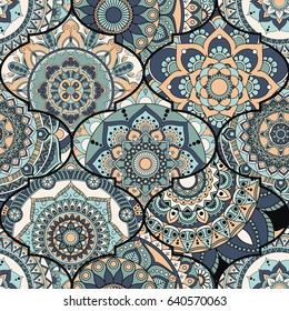 Patchwork pattern. Vintage decorative elements. Hand drawn background. Islam, Arabic, Indian, ottoman motifs. Perfect for printing on fabric or paper.