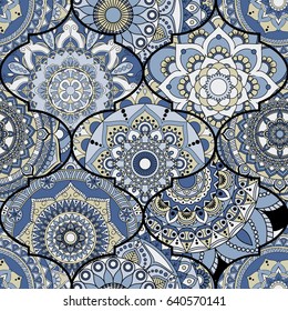 Patchwork pattern. Vintage decorative elements. Hand drawn background. Islam, Arabic, Indian, ottoman motifs. Perfect for printing on fabric or paper.