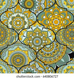 Patchwork pattern. Vintage decorative elements. Hand drawn background. Islam, Arabic, Indian, ottoman motifs. Perfect for printing on fabric or paper.